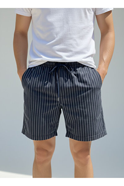 BTS-SORT Erkek Çizgili Lastikli Bel Bağcıklı Günlük Şort