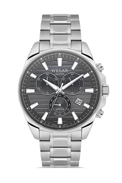 Welar ساعة يد رجالية WEL2517M-2 من الفولاذ والزجاج الياقوتي مع تقويم ومقاومة ...
