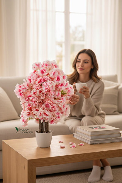 YAPAY ÇİÇEKÇİNİZ BEYAZ SAKSIDA YOĞUN YAPRAKLI 60 CM YAPAY BAHARDALI AĞACI