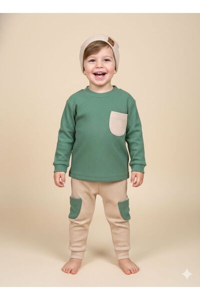 Bolly Baby حياكة مضلعة طقم أطفال للأولاد مكون من 3 قطع مع تفاصيل جيب مرنة من ...