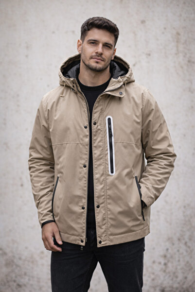 DYNAMO Koyu Bej Eteği Oval Kesim Çıkarılabilir Kapüşonlu Sof Jel Su Geçirmez ...