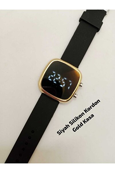 Brality (SİYAH) Renk Silikon Kordon- GOLD RENK KASA - Dijital Led Ekran - Kız...