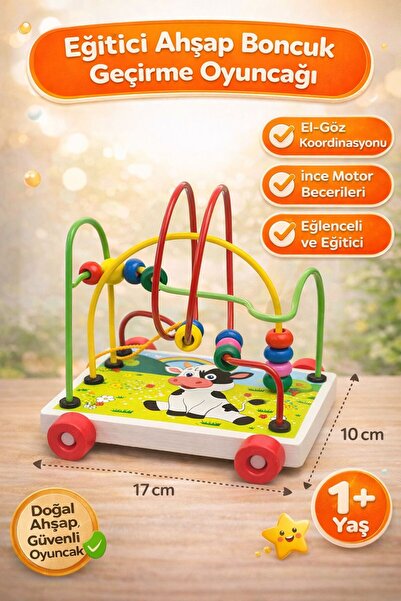SAMTOYS Ahşap Koordinasyon ve Boncuk Geçirme Oyuncağı Mini Boy – Fil Desenli