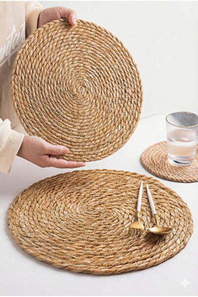 Vivien Home Hasır 36cm Büyük Boy Amerikan Servisi Supla Örme Bambu