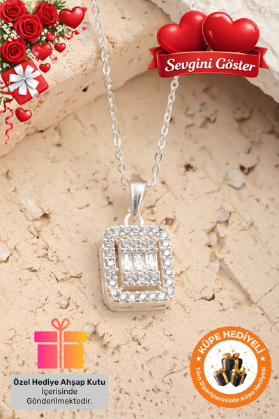 Lucente Jewellery 925 Ayar Hediye Kutulu Baget Taşlı Tek Taş Pırlanta Modeli ...