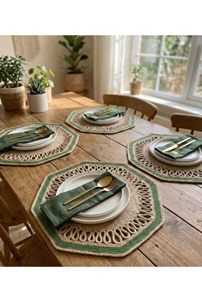 COLLESSİA Octagon Jüt Hasır Amerikan Servis / Supla Sehpa Örtüsü (2 ADET)