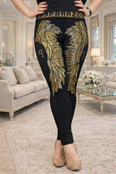 Yeşilmoda بنطلون فستان سهرة، بنطلون ضيق من الكريستال الحجري عالي الخصر ثلاثي ...