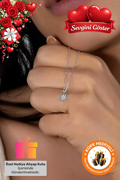 Lucente Jewellery 925 Ayar Hediye Kutulu 7 Taşlı Minimal Güneş Modeli Sevgili...
