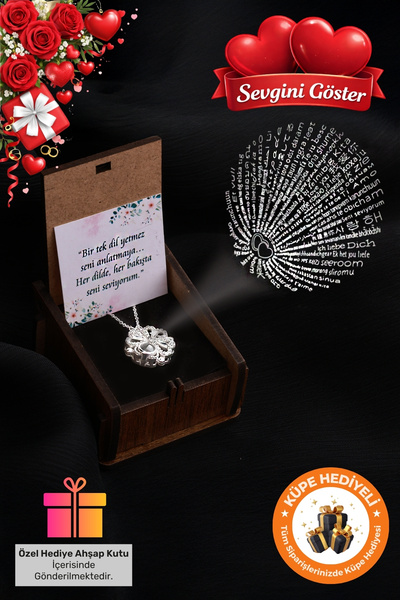 ernsilver 925 Ayar Hediye Kutulu 100 Dilde Seni Seviyorum Yazan Sevgililer Gü...