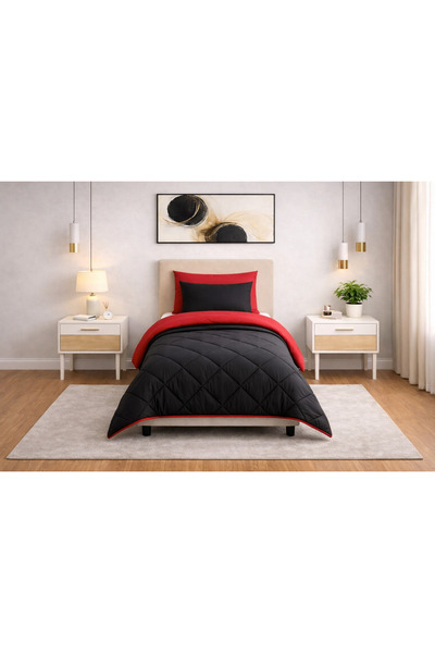 Zarif Home Doğal Ranforce Tek Kişilik Uyku Seti - Sade - (KIRMIZI-SİYAH)