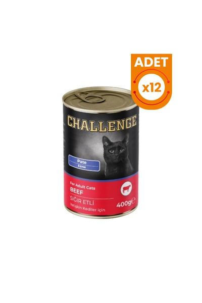 Challenge Pate Sığır Etli Yetişkin Konserve Kedi Maması 12 Adet 400 Gr