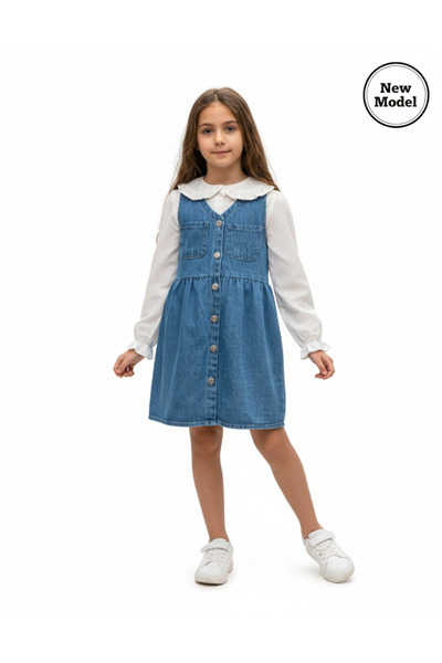 GİRL EMELY Girl's Jeans Denim Jacket with Pocket and Button Detail and Poplin...