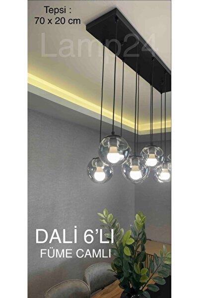 Lamp24 Dali Serisi 6 ‘lı Füme Glop Camlı Yemek Masası Avizesi
