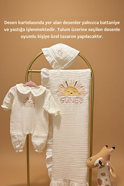 DurucoBaby Yenidoğan Bebek Hastane Çıkışı Kişiye Özel İsim Nakışlı Müslin Beb...