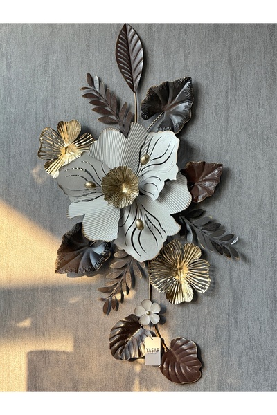 YASAR CONCEPT Bellaflore Metal Duvar Panosu Acı Kahve Beyaz Gold 48x90 Cm