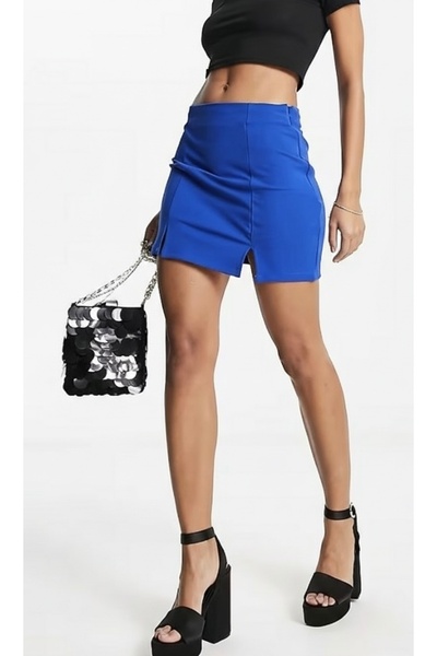 Linich&Co Cobalt Blue High Waist Double Slit Mini Skirt