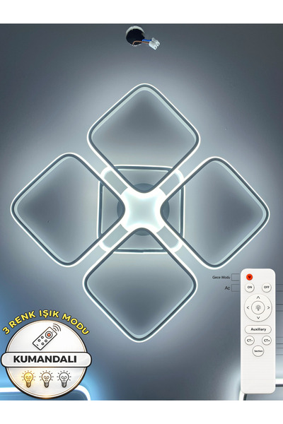 Zeya Lighting Yüksek Aydınlatmalı Kumandallı Kare Beyaz Tavan Plafonyer Led a...