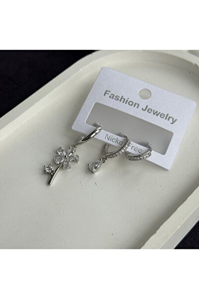 BULUT SEPETİ Floral 3-Piece Set of Silver Color Earrings