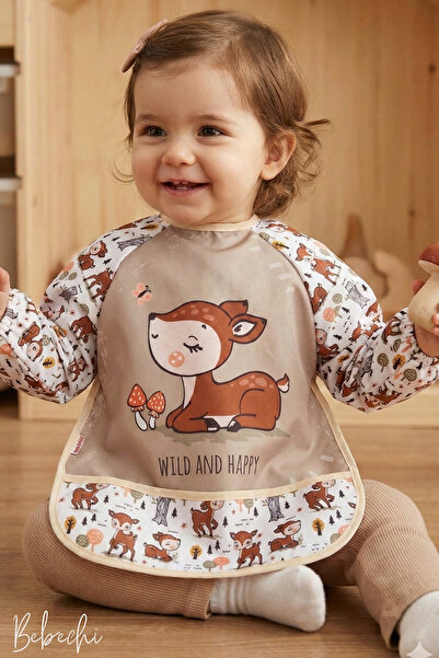 Bebechi Baby Karaca Patterned Waterproof Long Sleeve Food and Activity Bib