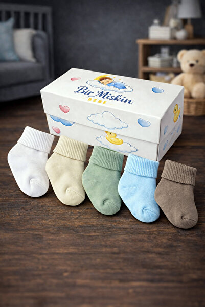 Apptakı Organik Pamuk Unisex Bebek Çorap 5’li Set Yeni Doğan & 0-12 Ay Kutulu...