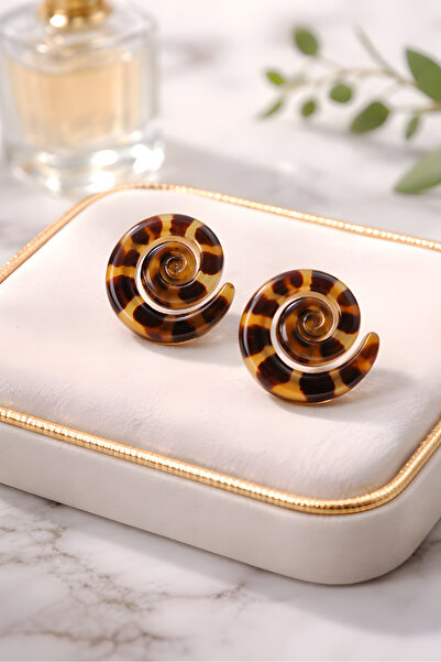 mos&more Leopar Şeffaf Yuvarlak Şık Kadın  Küpe