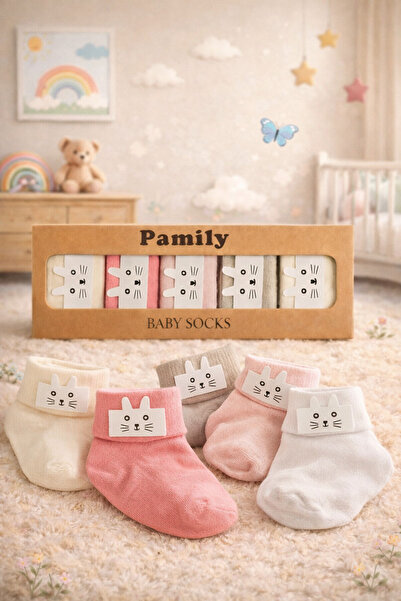 baby socks 5 Çift Kedicikli Renkli Hediyelik Kız Bebek Çorabı Kutusu