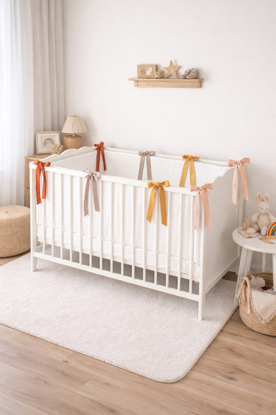 Piamom 60x120  Bebek Beşik Fırfırlı Bumper/Yan Koruma Seti Kırık Beyaz Çok Re...