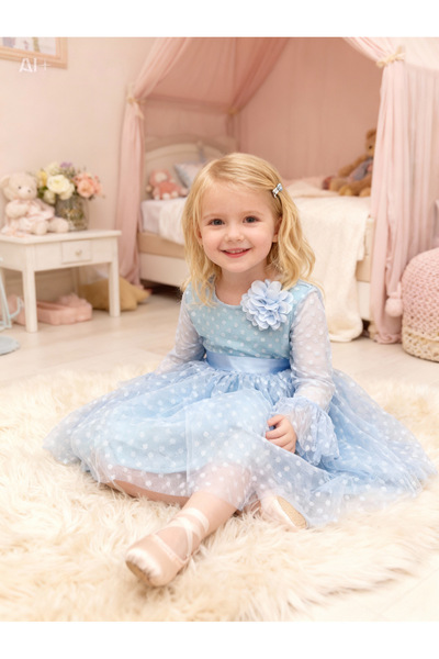 Lunas tekstil Buckled Polka Dot Puffy Tulle Dress
