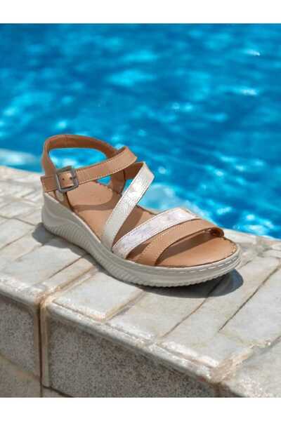 Mammamia Dys-B-2365 Genuine Leather Buckle Detailed Ankle Strap Flat Sole Wom...