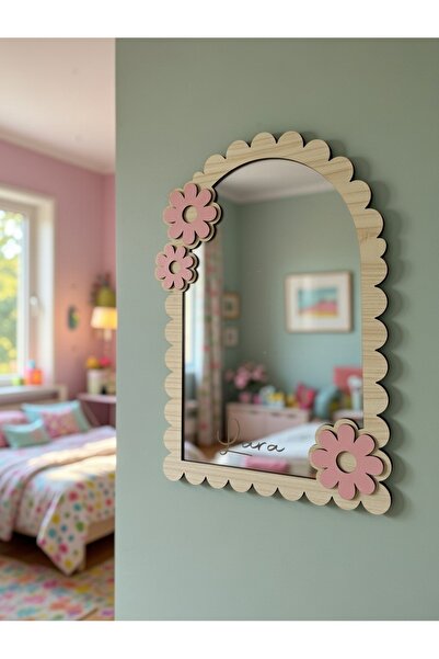 Pembe Ağaç Tasarım Atölyesi Kişiye Özel Pleksi Kız Çocuk Ayna Papatya Çerçeve...