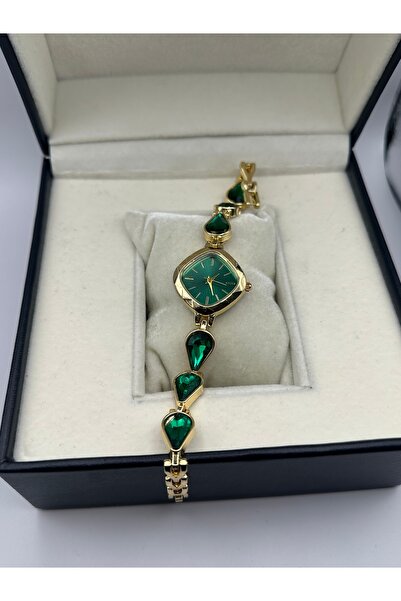 chaoyada Yeşil Hasır Kordon Vintage Saat Hediye Kutusunda