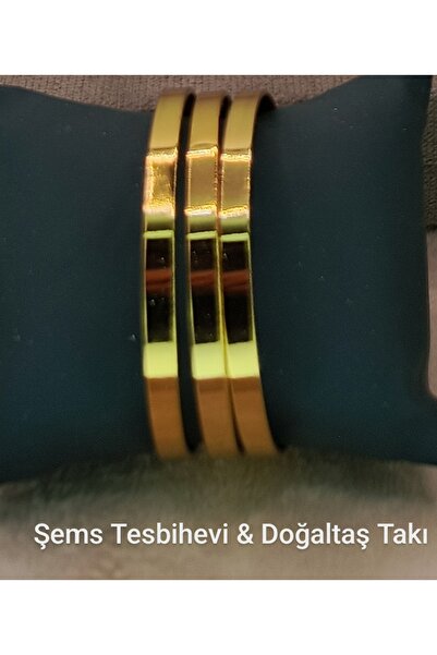 Şems Tesbihevi & Doğaltaş Takı Kadın Gold Çelik Bilezik Seti 3'lü Ajda Model ...