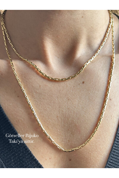 BİJUKO TAKI Stilinizi Parlatın طقم قلادة ذهبية اللون مكون من قطعتين بتصميم سل...