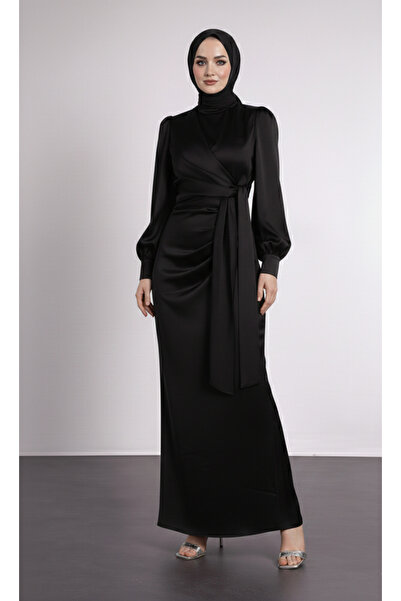 PERADO Rochie de seară din satin cu legare laterală neagră