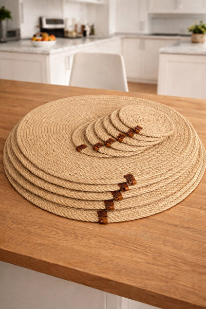 Naspar 12 قطعة من قش الجوت وخدمة أمريكية - 32 سم، مسند للقدح وعرض القهوة