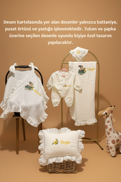 DurucoBaby Yenidoğan Bebek Hastane Çıkışı Kişiye Özel İsim Nakışlı Müslin Fır...