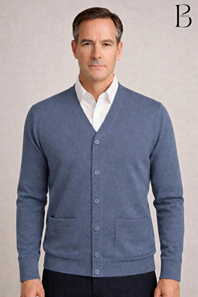 BURSPA Winter Pocketed Plain Thin Wool Blue Dad Jacket