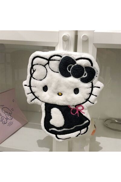 Miniso منشفة يد سوداء بتصميم هيلو كيتي كاواي، منشفة غسيل يد كرتونية، نوع معلق...