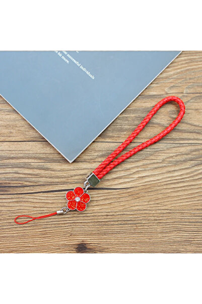 Choice حزام معصم للهاتف بلون أحمر سادة، حبل تعليق للهاتف المحمول مزين بزهرة ص...