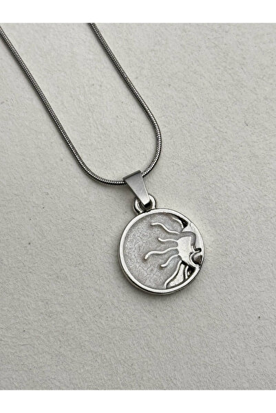 roshel Kararmaz Çelik Zincir Gümüş Kaplama Güneş Kolye – Minimal Unisex Yılan...