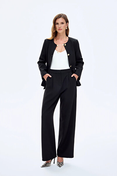 Quzu بنطال قماش واسع الساق باللون الأسود