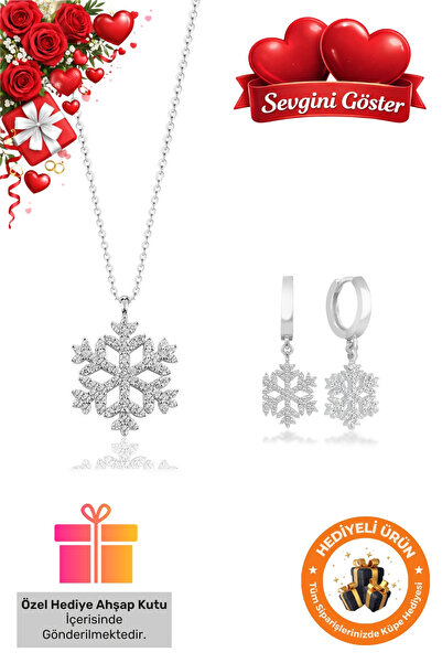 Lucente Jewellery Hediye Kutulu Kolye & Küpe Seti 925 Ayar Gümüş Kaplama Sevg...