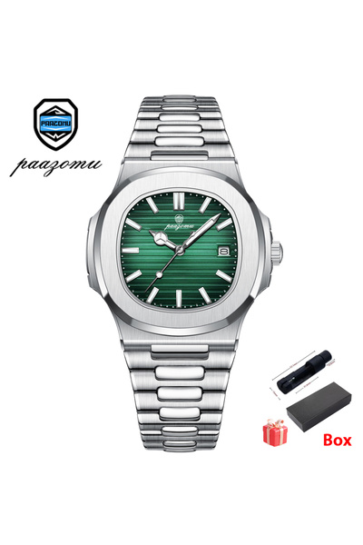 Choice ساعة بازومو الفاخرة باللونين الفضي والأخضر، مناسبة لرجال الأعمال، مقاو...