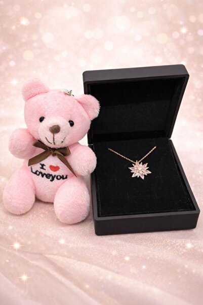 Silvano Jewelry 925 Ayar Gümüş Işıklı Kutuda Buzlu Beyaz Lotus Çiçeği Kolye