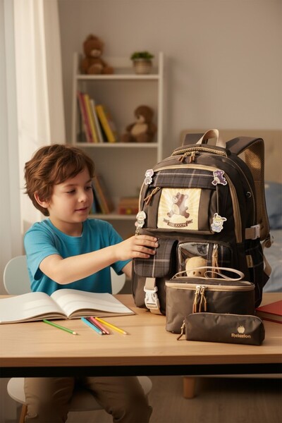 Relaxion 1395 Kore Tarzı Unisex Çocuk Üçlü Set İlkokul Sırt Çantası
