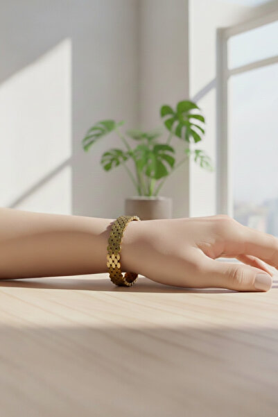 Sevil Gülgün Atelier Lüks Pul Zincir Plaka Bileklik | Gold Renk 3 Sıra Çelik ...