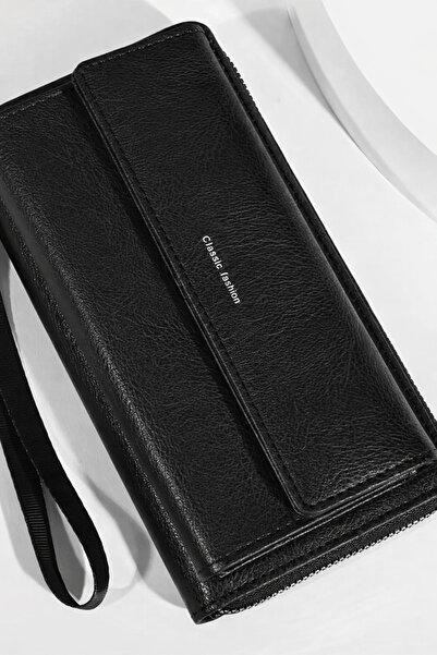 T SteepRockt Cüzdan El Çantası Siyah Telefon Bölmeli Çok Cepli, Fermuarlı, Gü...