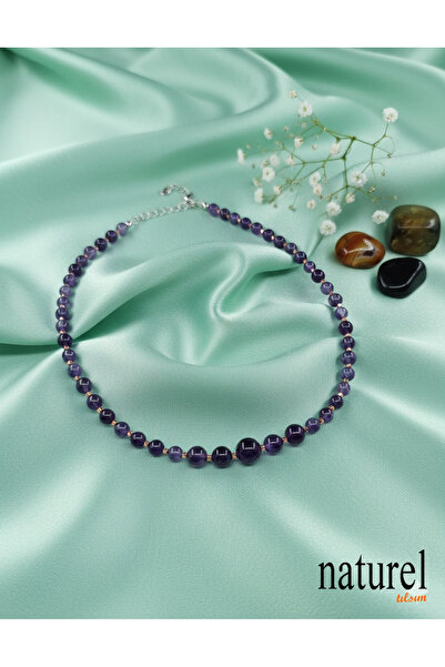 Naturel Tılsım Orijinal Ametist Doğal Taş Choker Kolye
