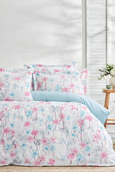 İQON Lastikli Çarşaflı Nevresim Takımı Çift Kişilik ZAMBAK TURKUAZ