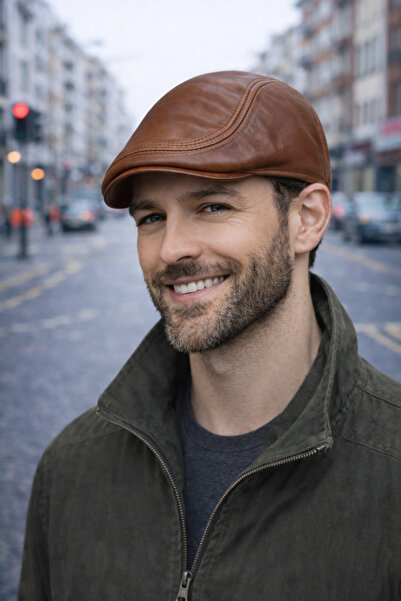 PaminBags Aksesuar Lastikli Hakiki Deri Ördek Kasket Şapka